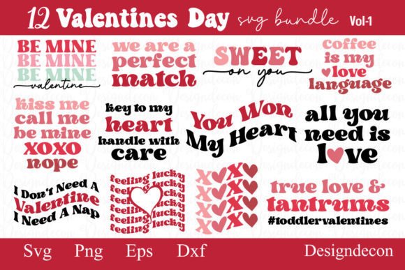 Retro Valentines Day Quote Bundle SVG: Graphics for Crafts & Content